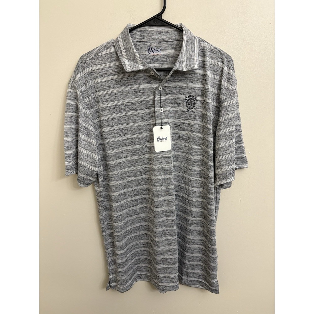 Oxford America NWT Men's Large Golf Polo Shirt Grey Striped Performance